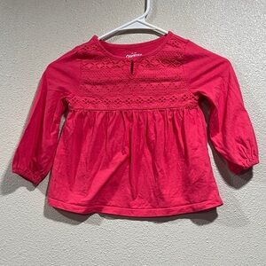 OshKosh B'gosh Bright Pink Long Sleeve Eyelet Yoke Top